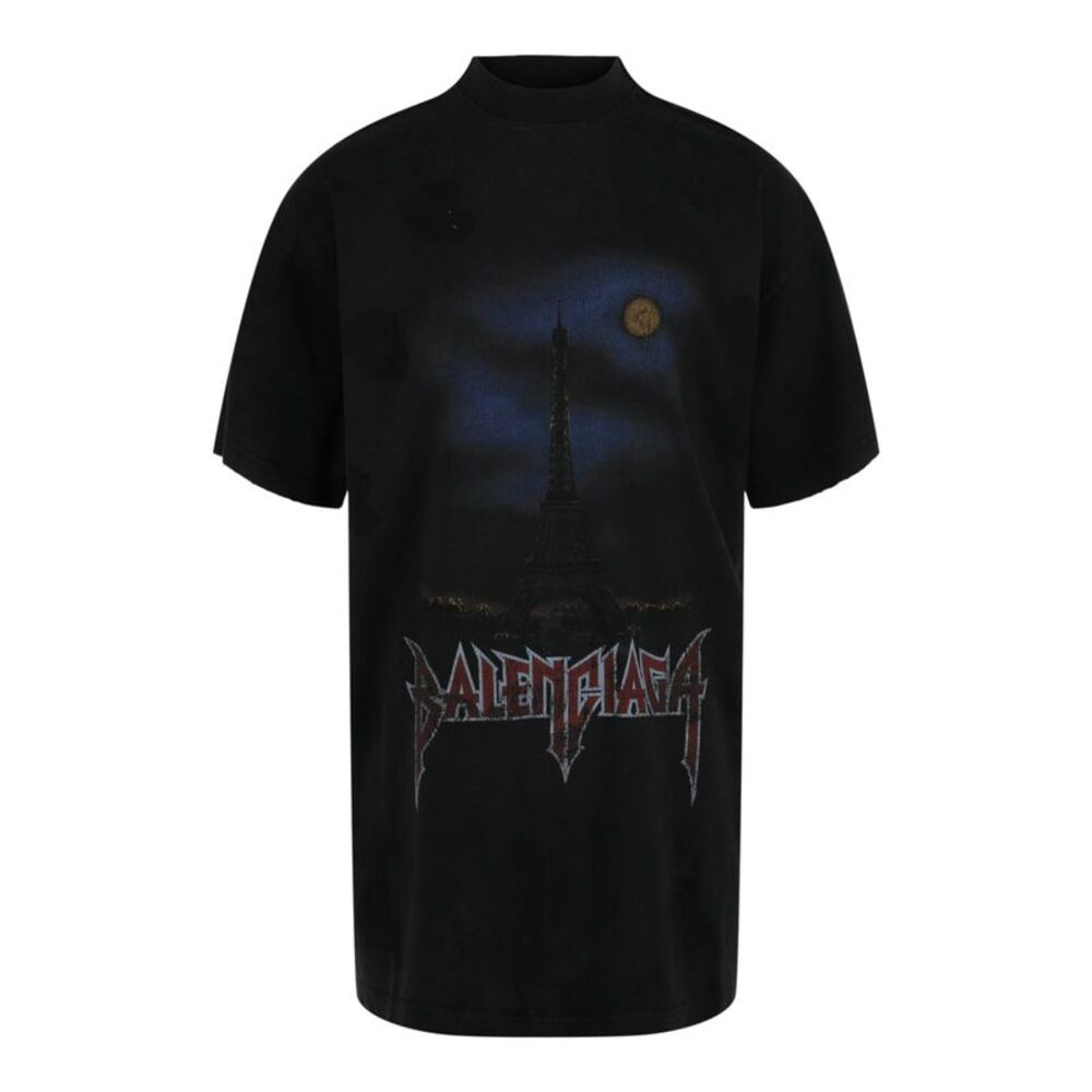 Balenciaga Paris Moon Double Front T-Shirt Black Mens